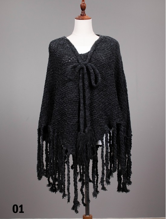 Cozy Poncho W/ Bow and Tassels